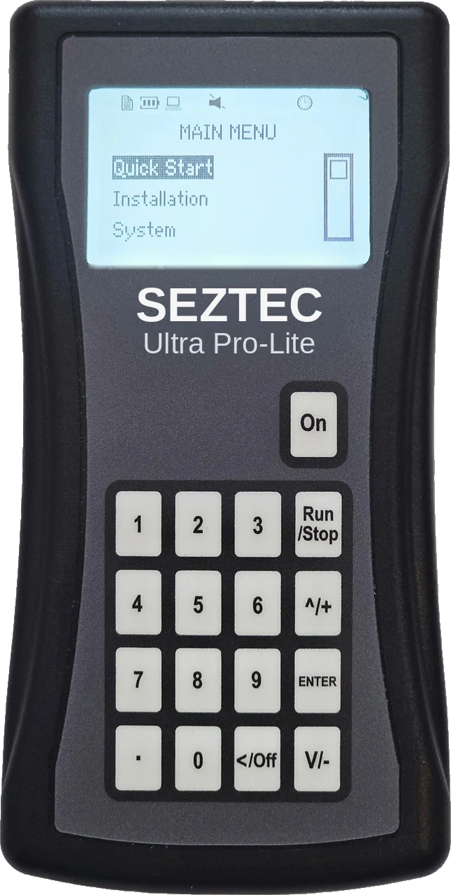 Seztec Ultra Pro-Lite portable clamp-on ultrasonic flow meter, front view